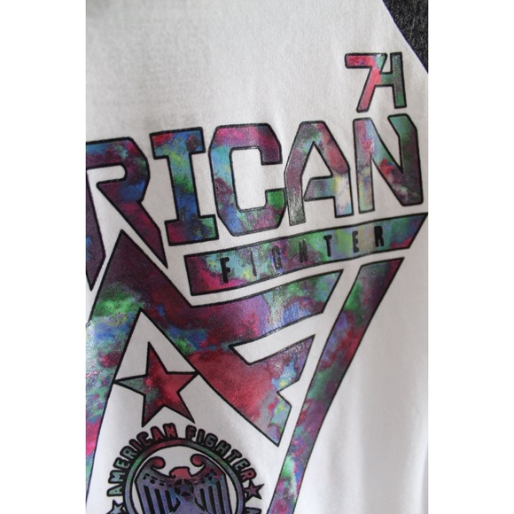 Buckle American Fighter NWT Alaska Galaxy 3/4 Raglan Embossed Technicolor Top L - Picture 5 of 6
